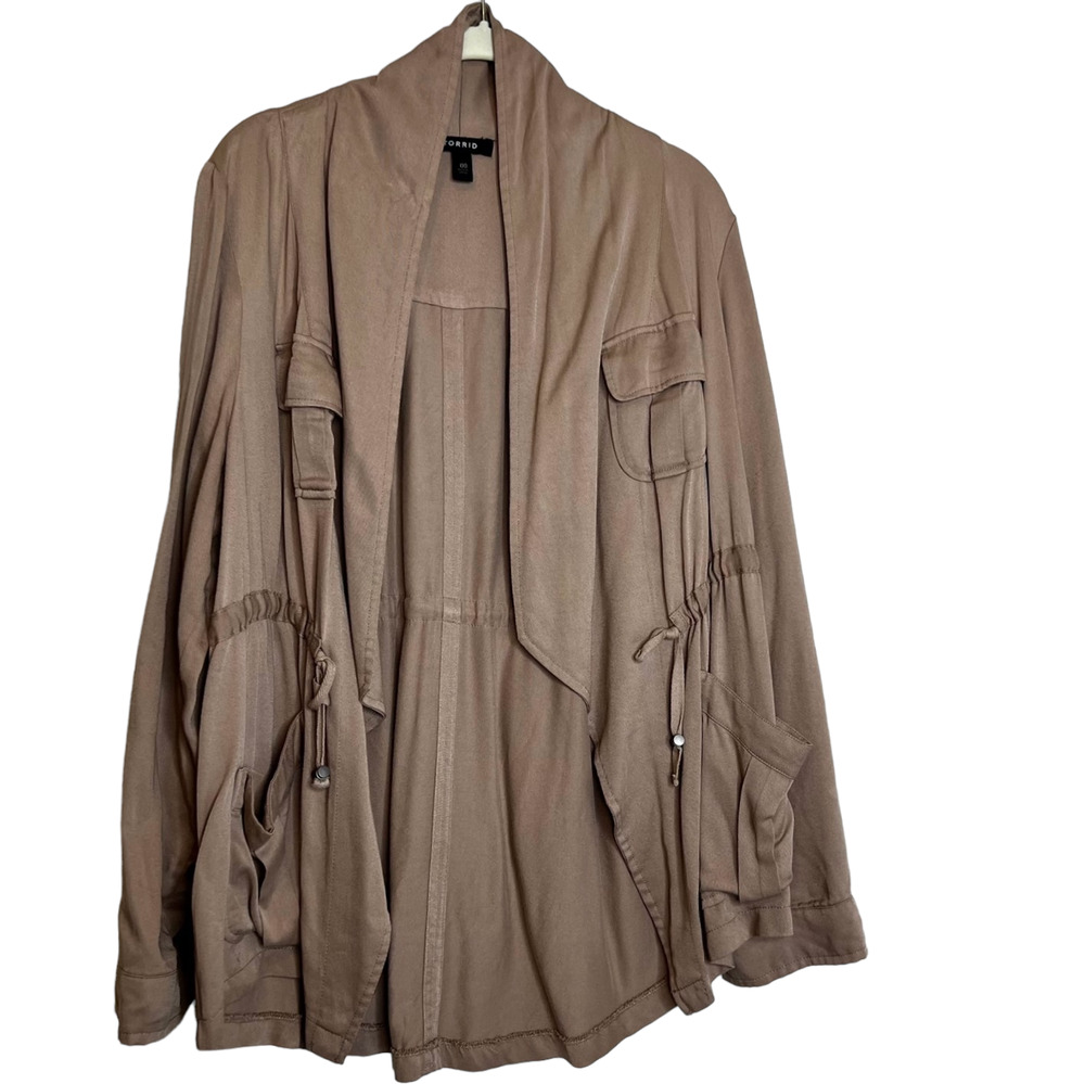 Torrid Womens Tan Twill Drape Open Front Anorak Style Jacket Size Medium/Large